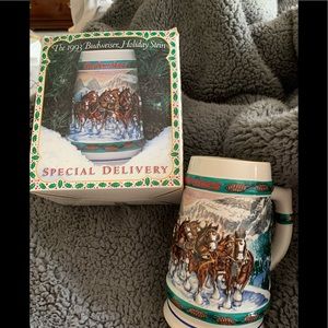 NIB 1993 Budweiser Holiday Collectors Stein